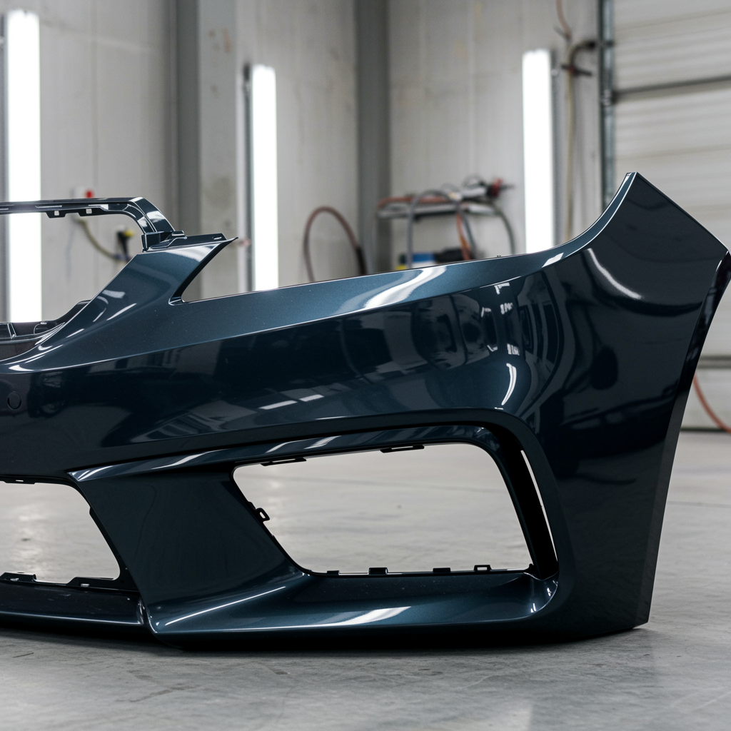 Immaculate car bumper after professional bumper repair in a clean auto body shop